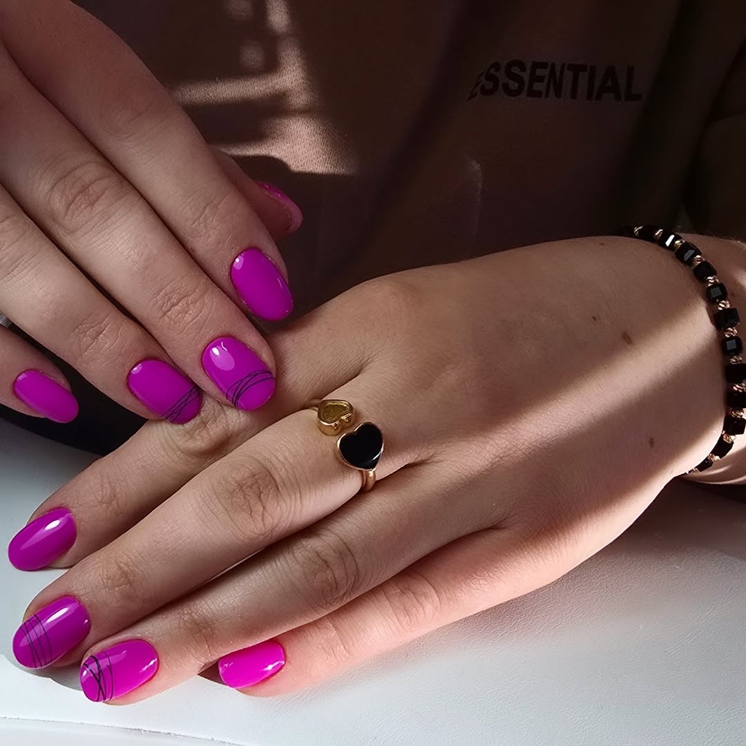 Bold Magenta Glossy Oval Abstract Line Art