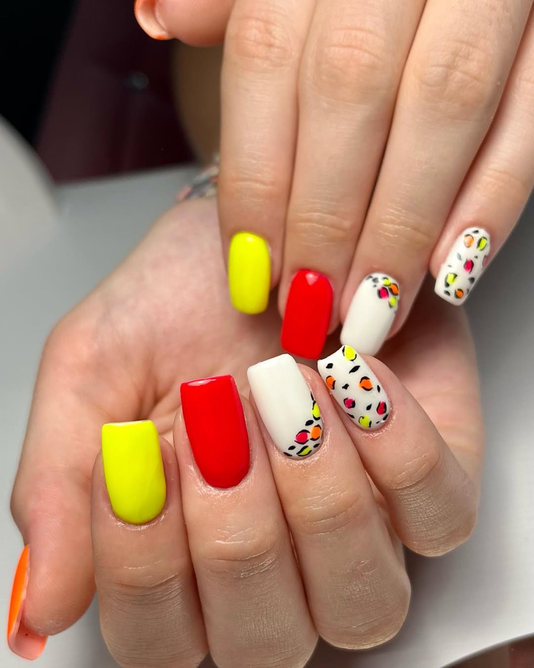 Bright Abstract Leopard Print Square Nails