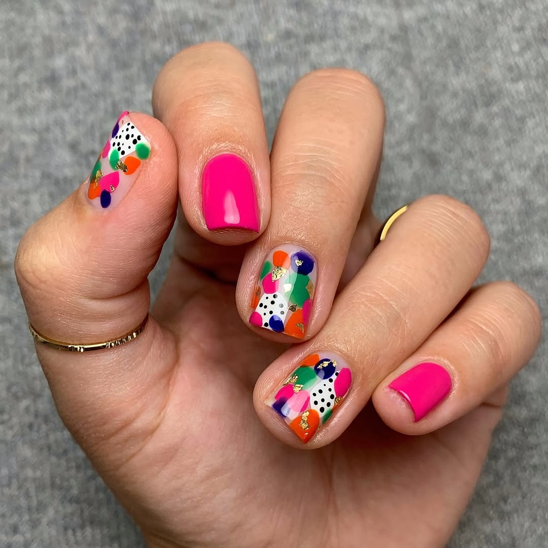 Bright Abstract Pink Confetti Squoval Nails