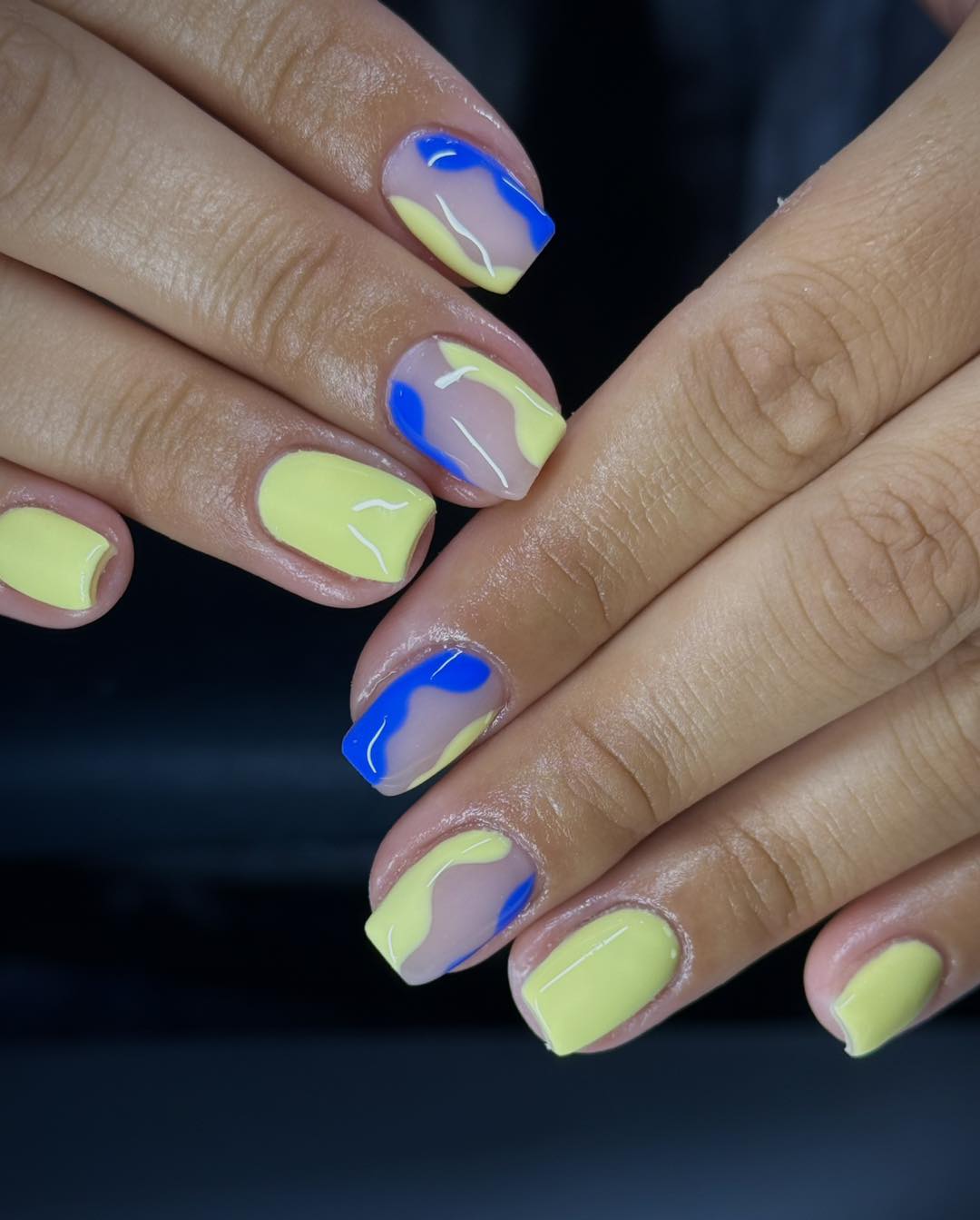 Bright Abstract Swirls on Glossy Short Squoval Nails
