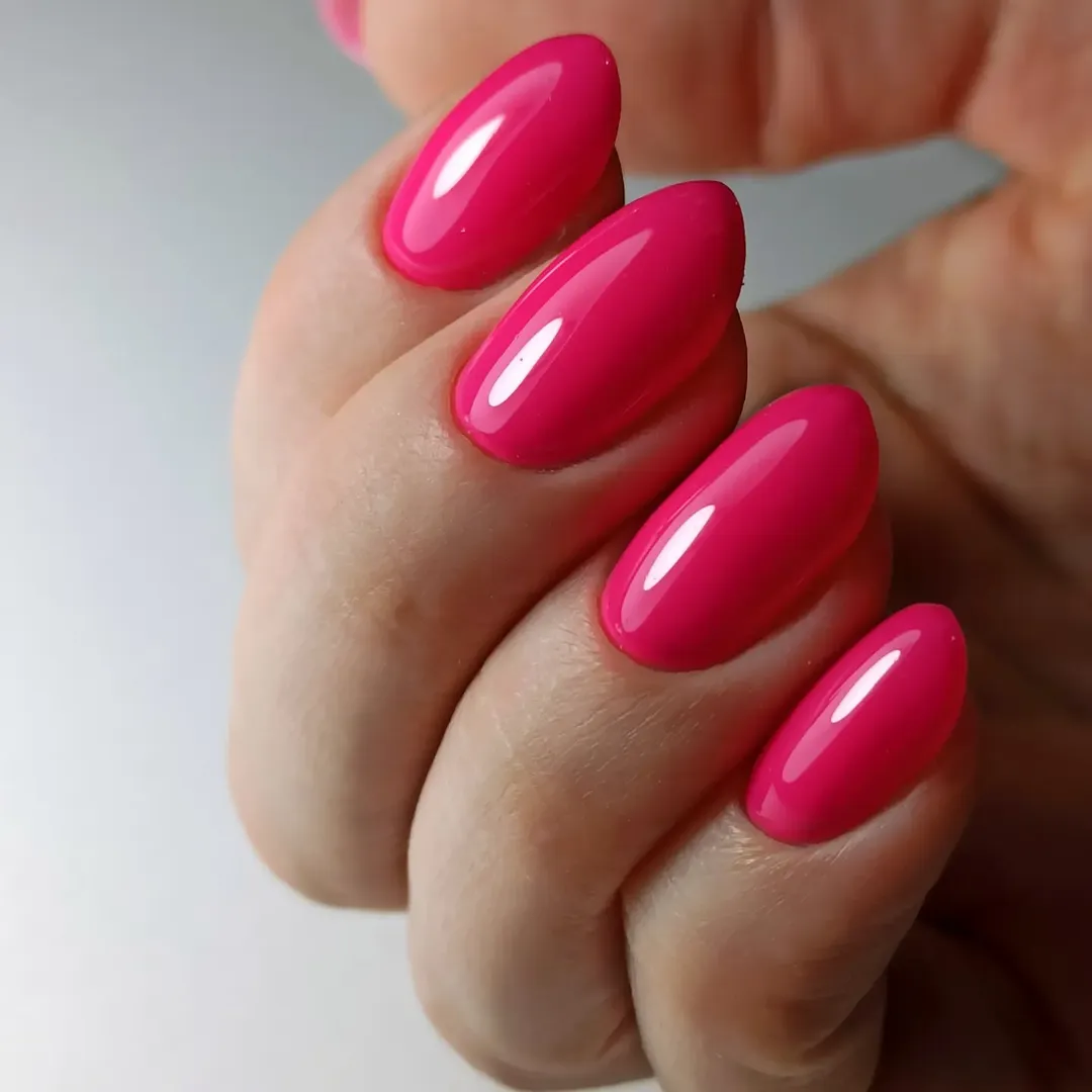 Bright Barbie Pink Glossy Oval Nails