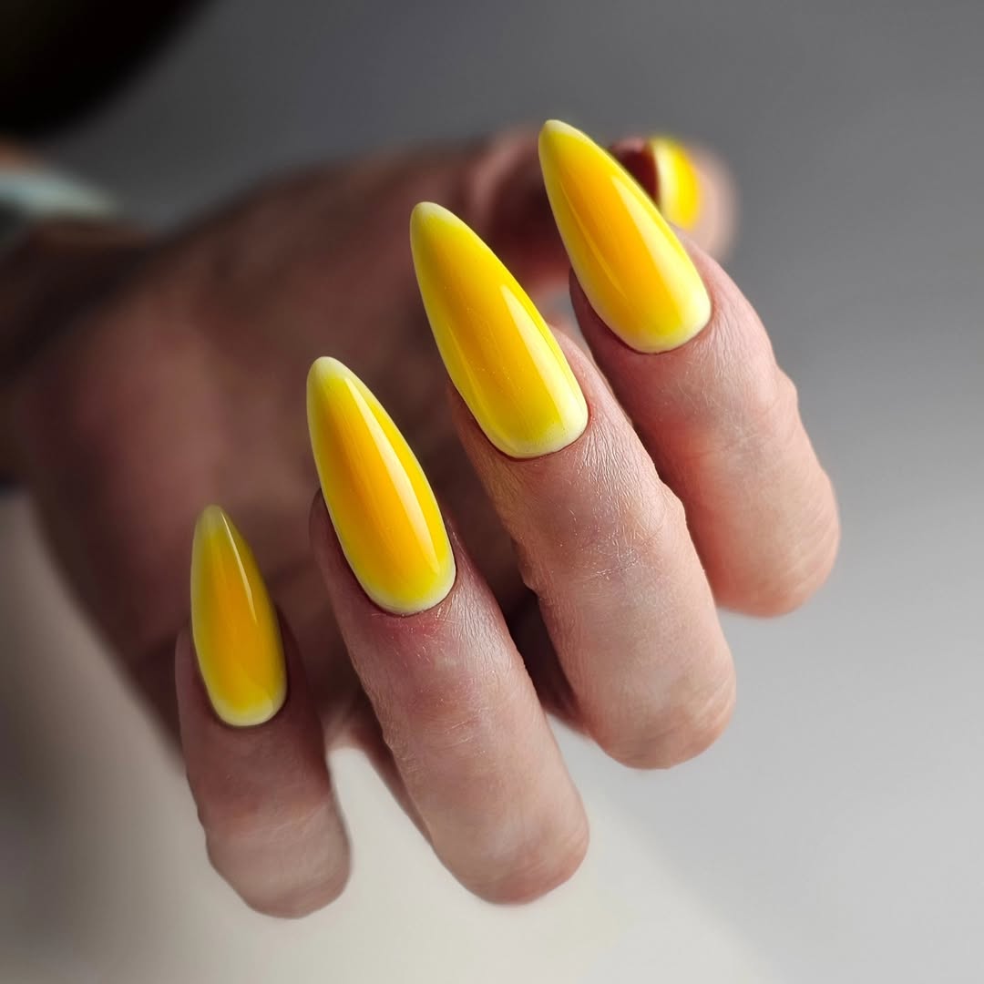 Bright Daffodil Yellow Jelly Stiletto Nails