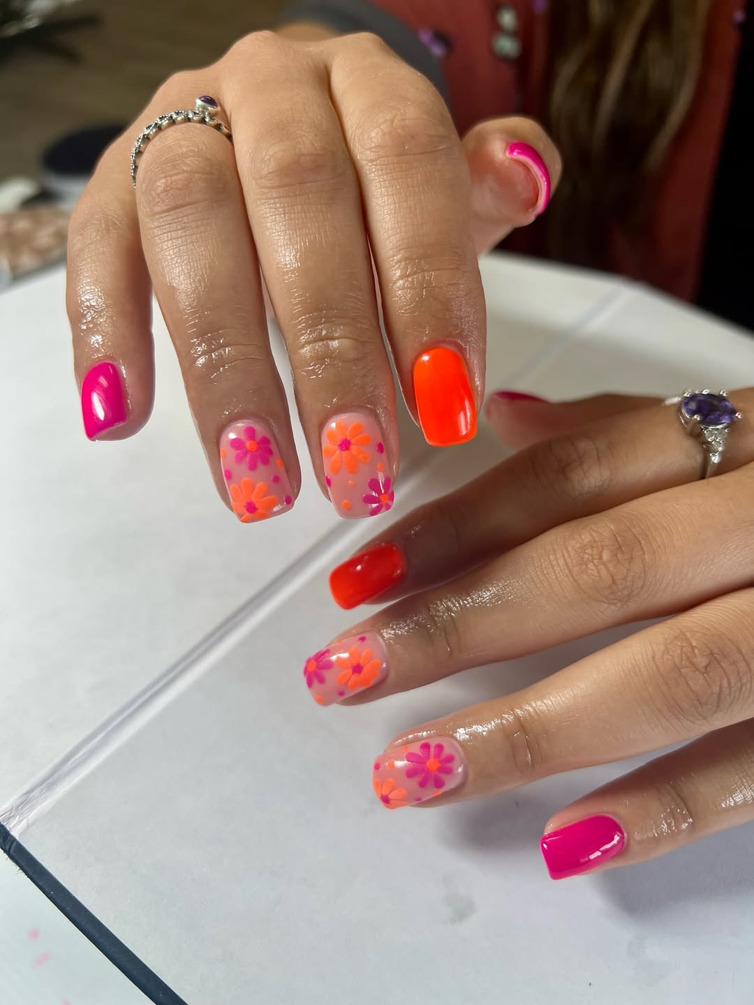 Bright Floral Swirl Short Squoval Summer Nails