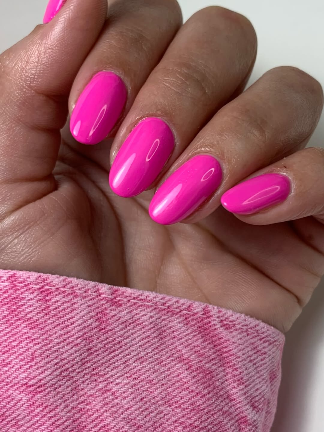 Bright Glossy Hot Pink Oval Nails