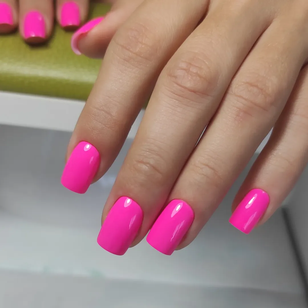 Bright Glossy Hot Pink Square Nails