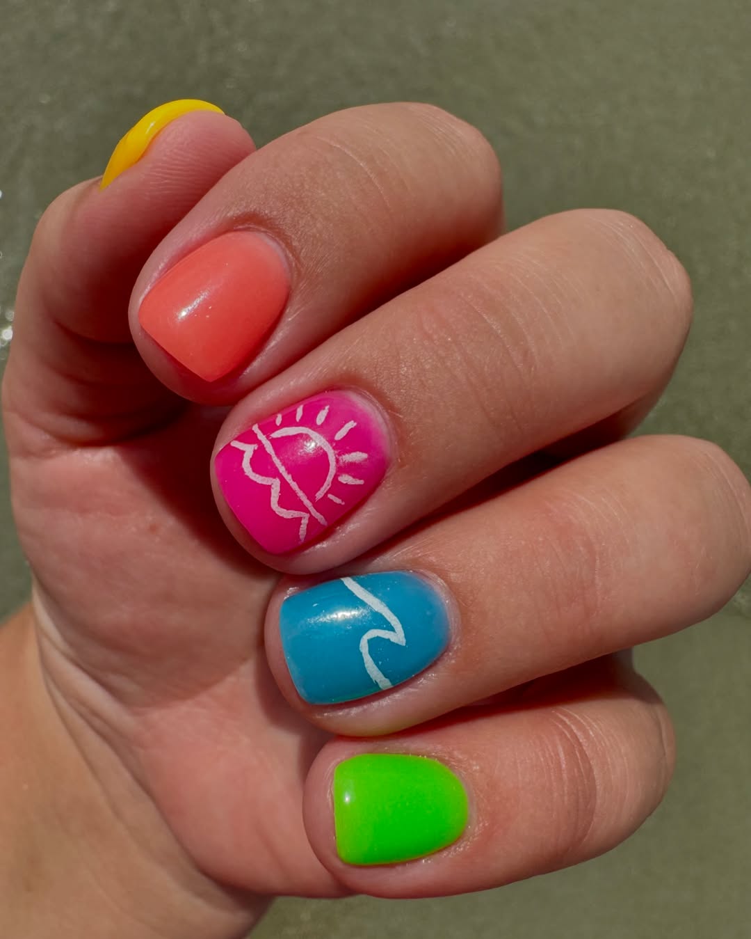 Bright Mismatched Summer Icons Short Squoval Nails