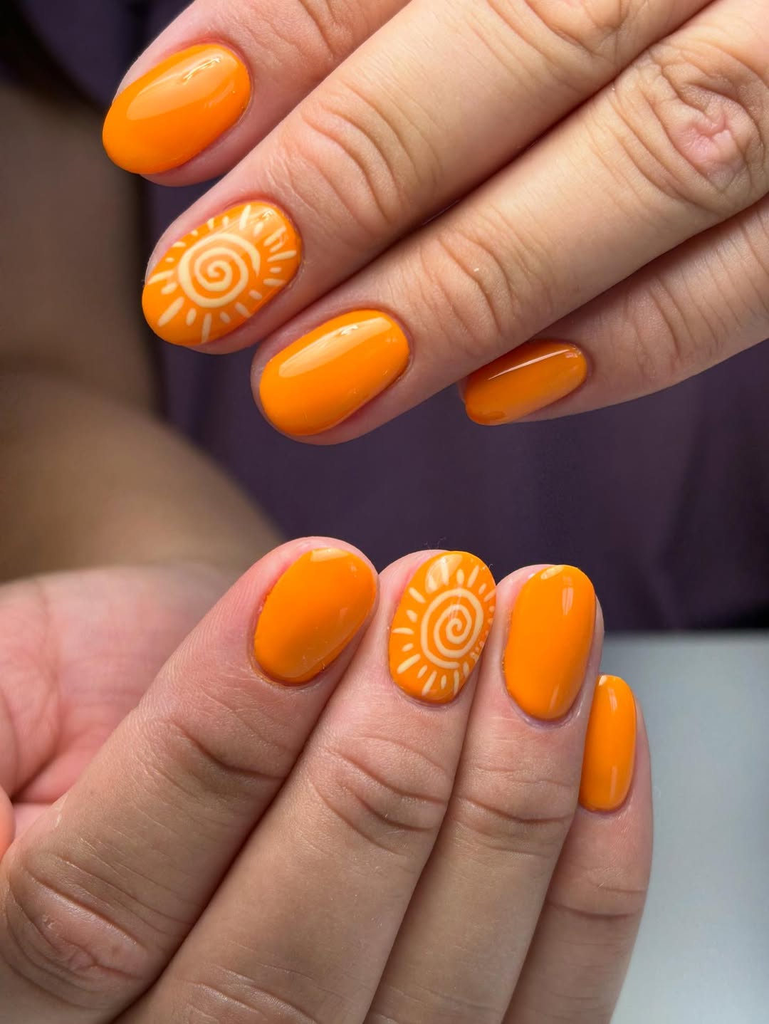 Bright Orange Sunny Day Oval Nails