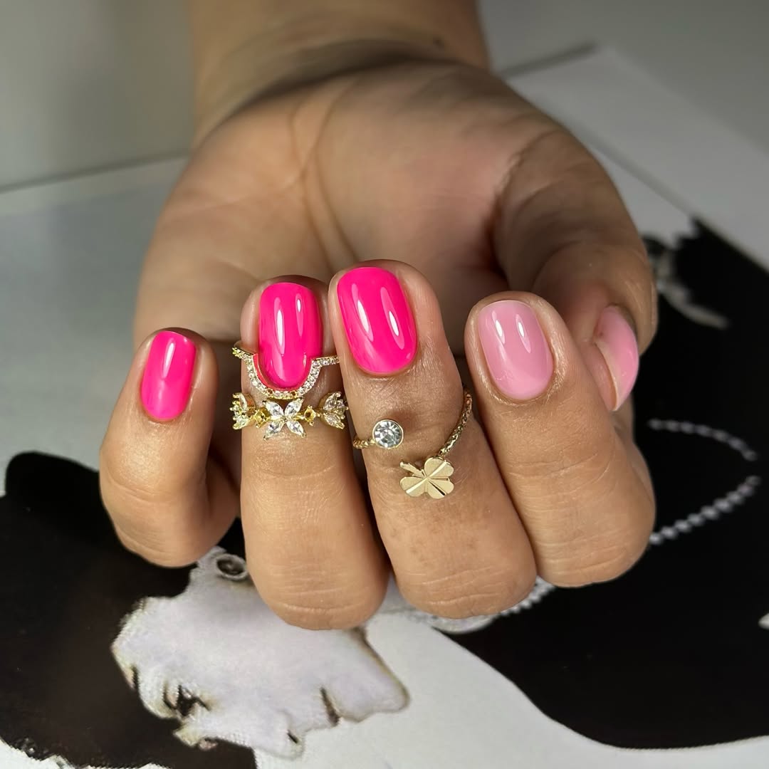 Bright Pink and Baby Pink Short Oval Nails
