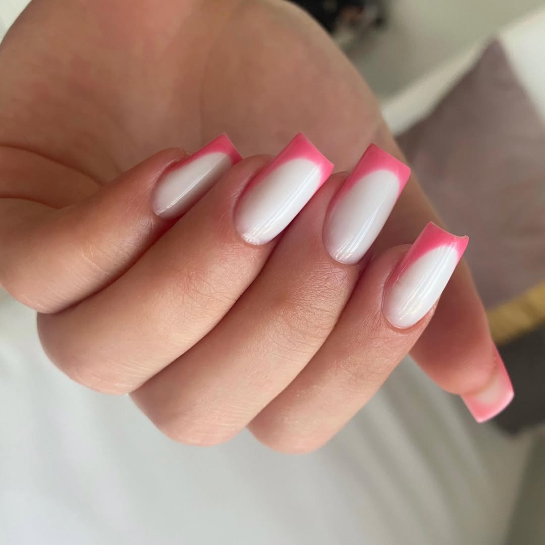 Bright Pink French Tip Long Square Nails