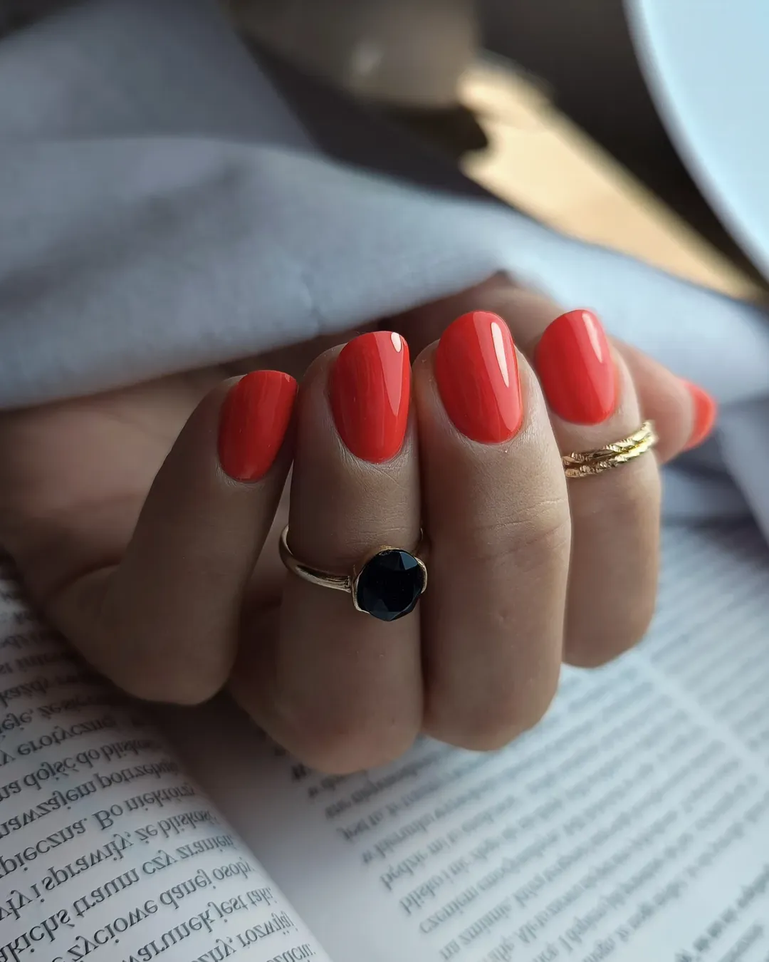 Bright Tangerine Glossy Short Oval Nails