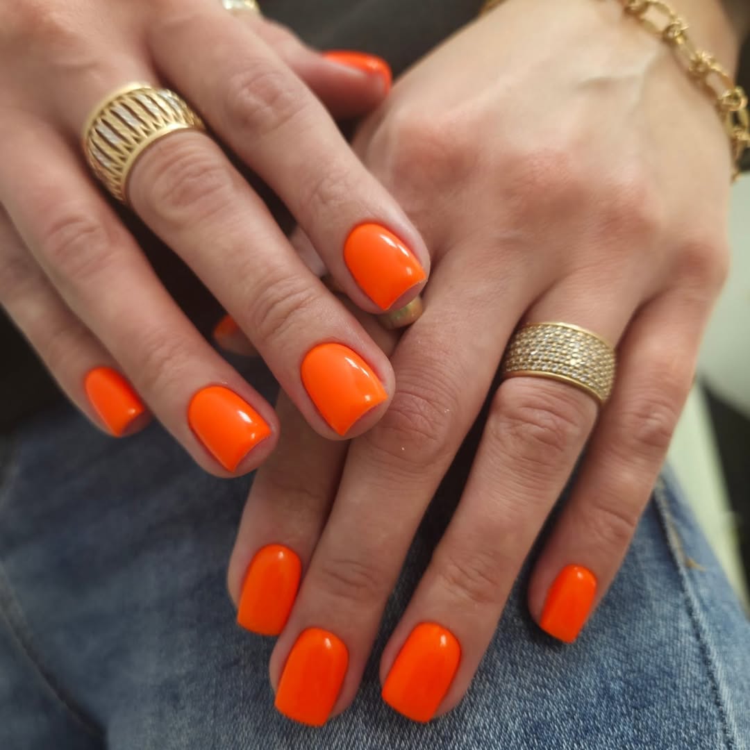 Bright Tangerine Glossy Short Squoval Nails