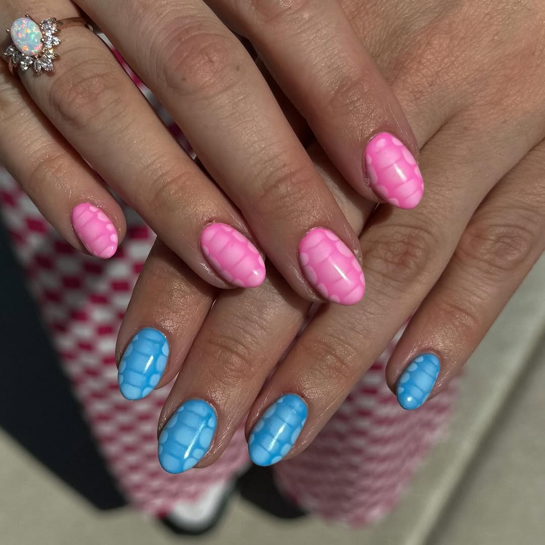 Bubblegum Pink and Sky Blue Bubble Pop Nails