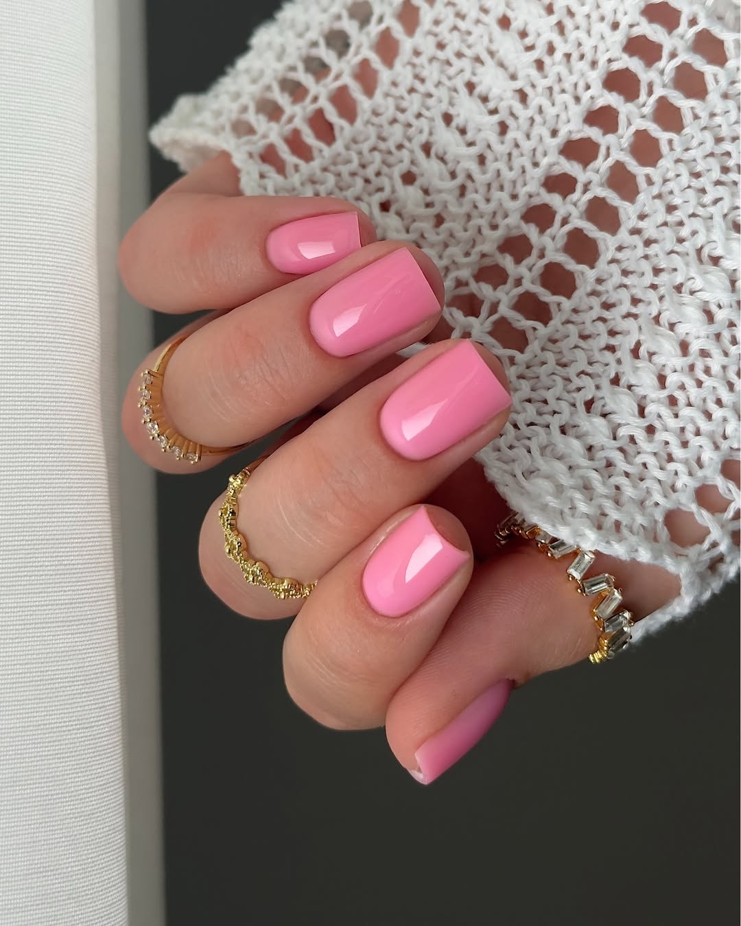 Bubblegum Pink Glossy Short Square Nails