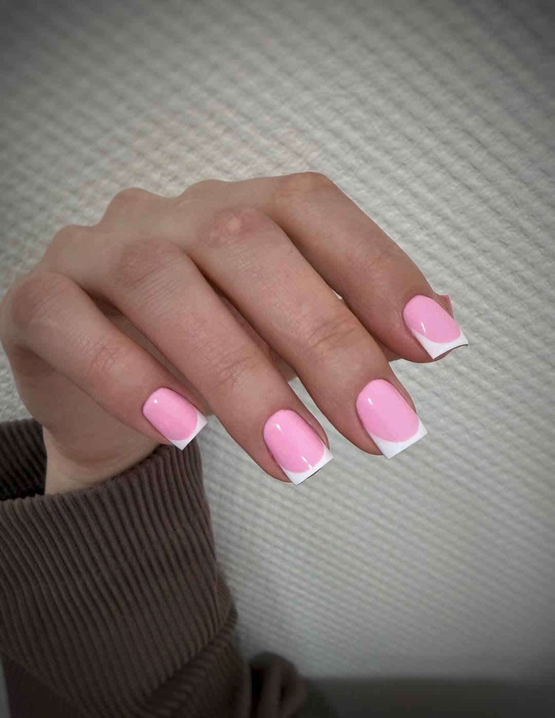 Bubblegum Pink Square French Tips with Glossy Finish