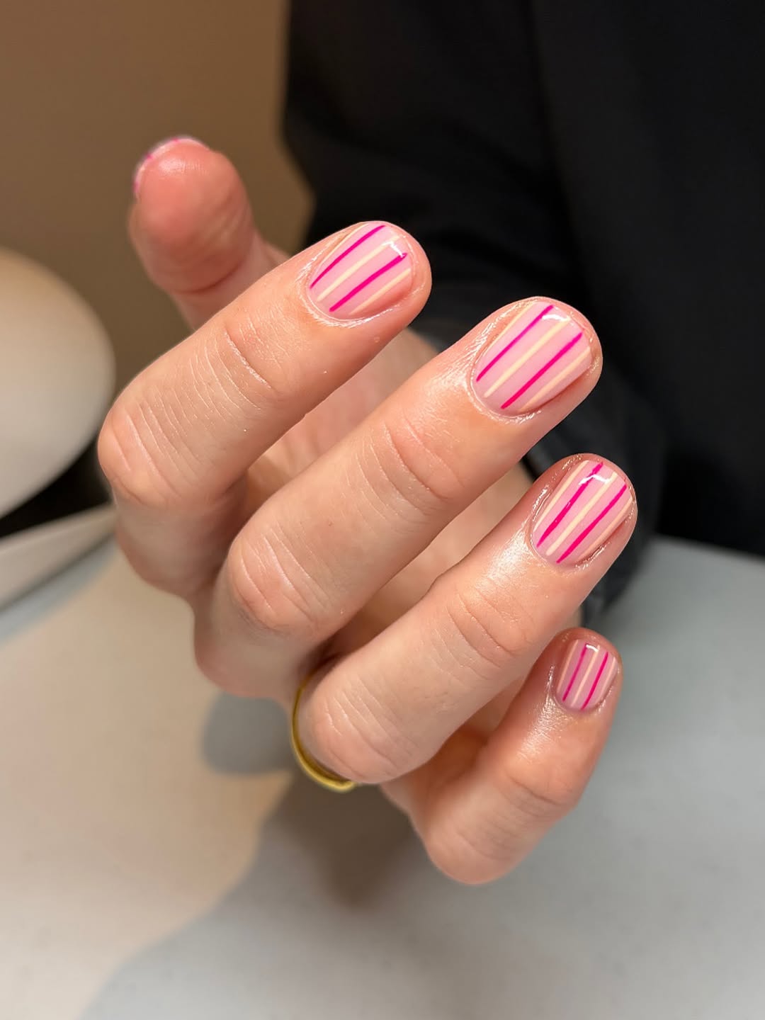Candy Stripe Pink Short Round Nails