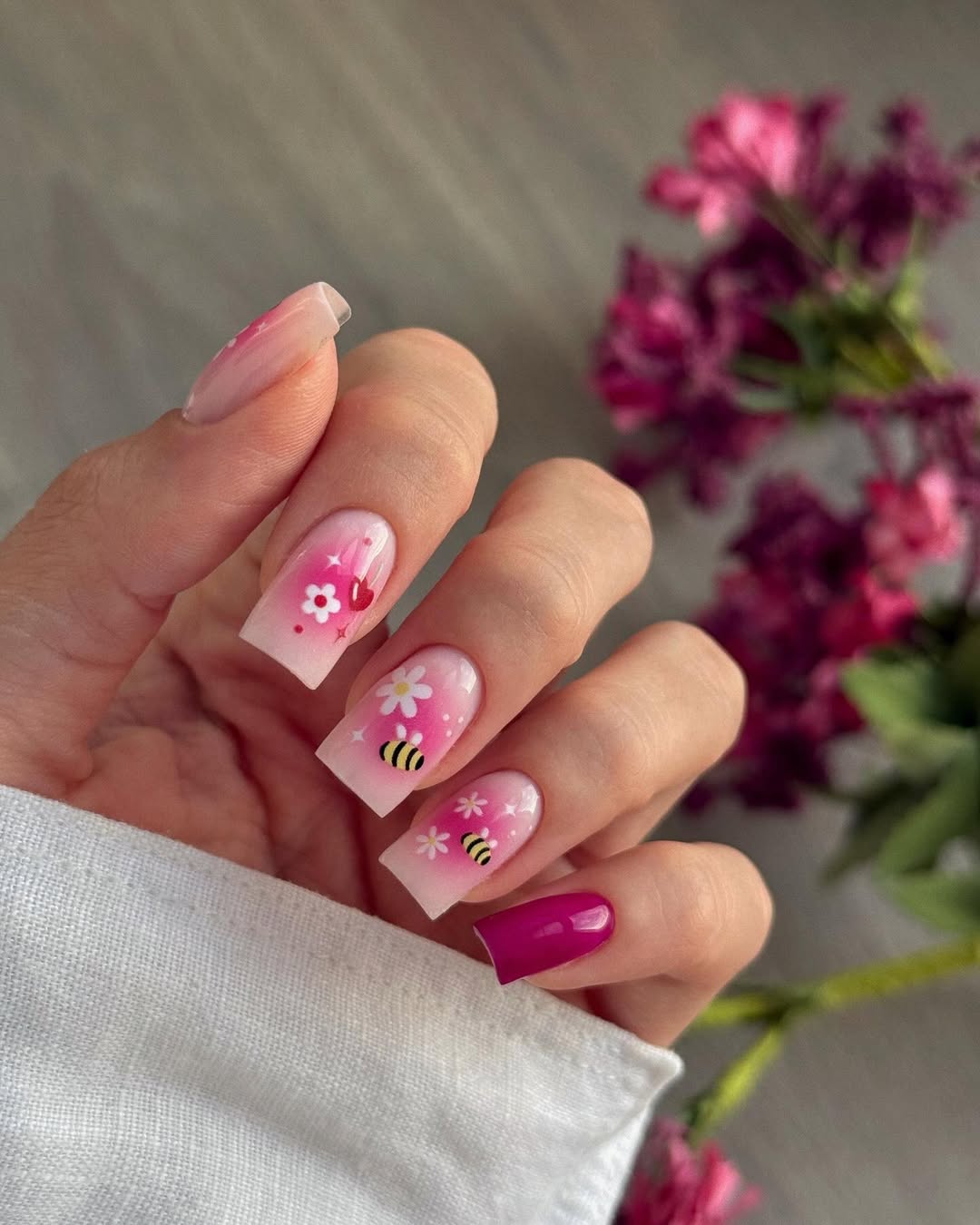 Chic Pink Ombré with Playful Florals and Bees