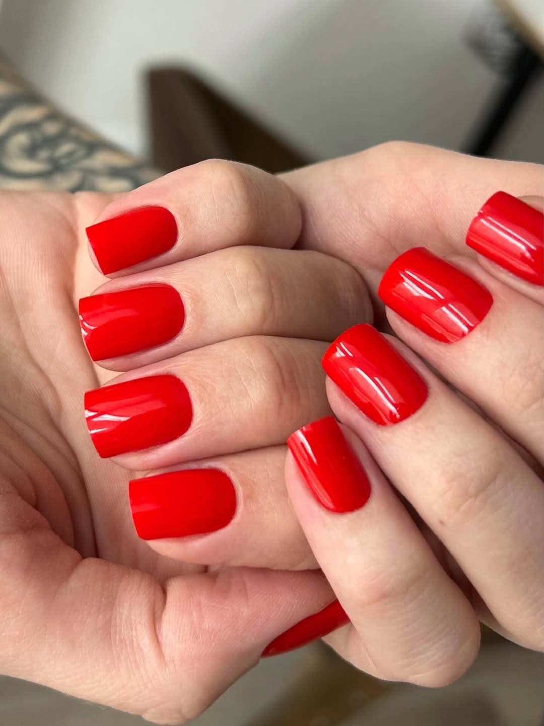 Classic Cherry Red Glossy Short Square Nails