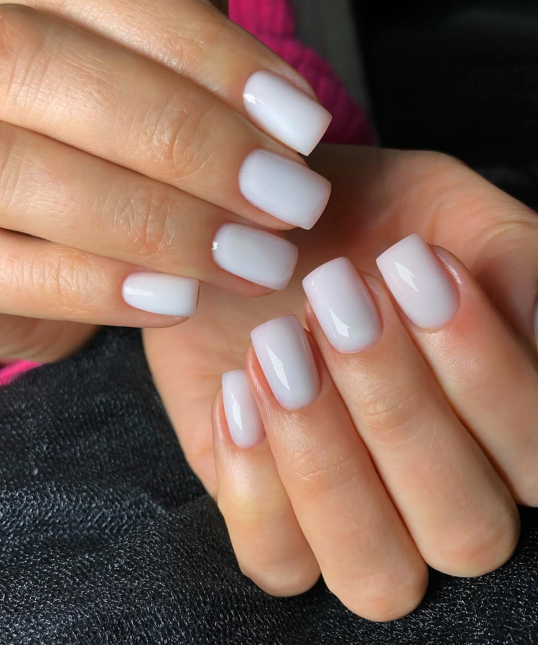 Clean Milky White Short Squoval Glossy Nails