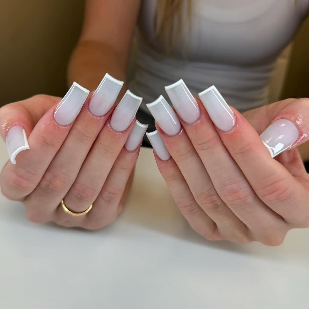 Clean White Reverse French Ombre Square Nails