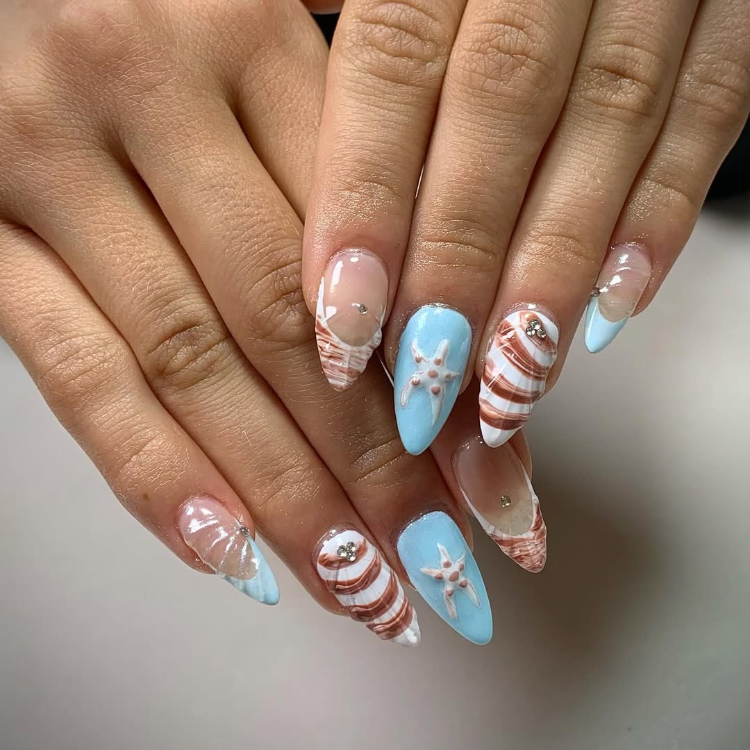 Coastal Mermaidcore Sea Shell Stiletto Nails