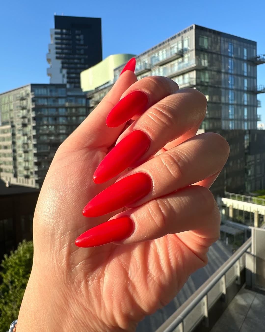 Crimson Red Glossy Long Stiletto Nails