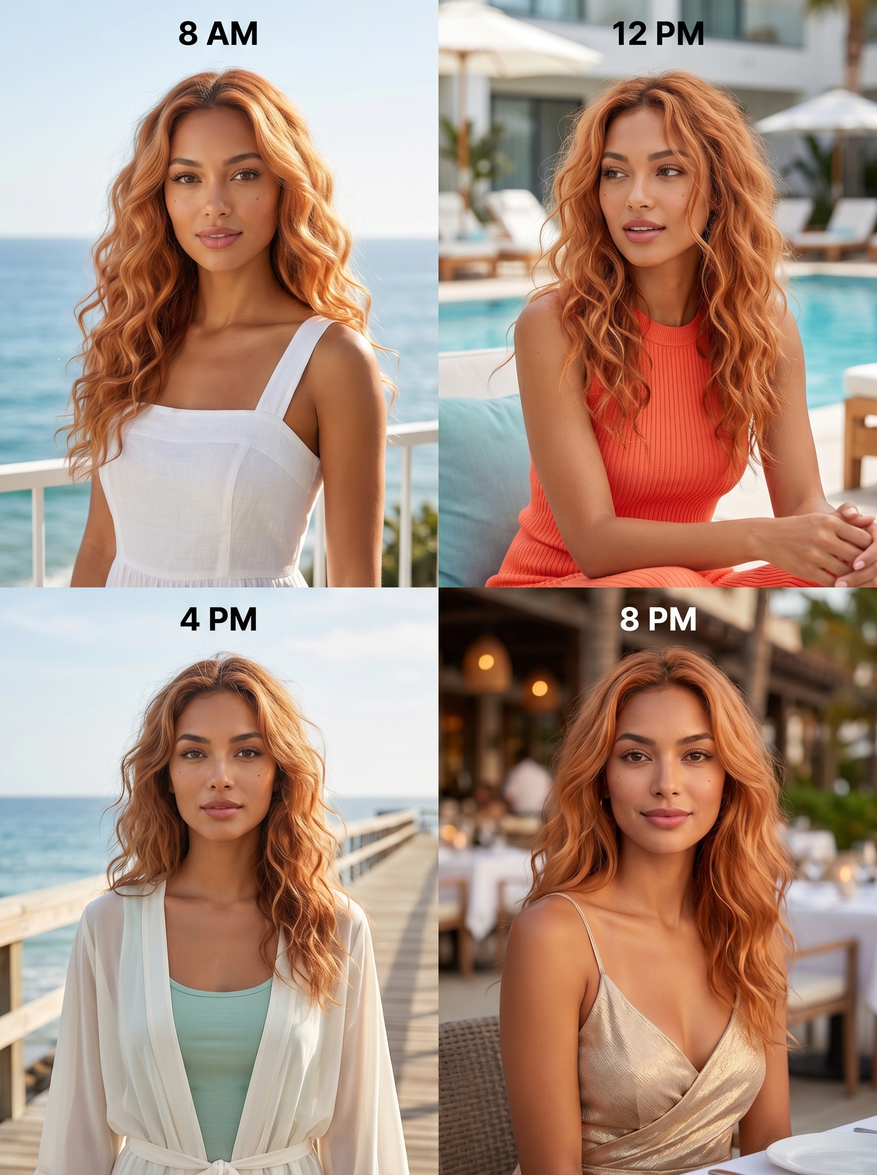 Vibrant Apricot Crush Beach Waves, a playful cute summer hair idea 2026 perfect for beach or everyday, featuring a striking peach/copper hair color.