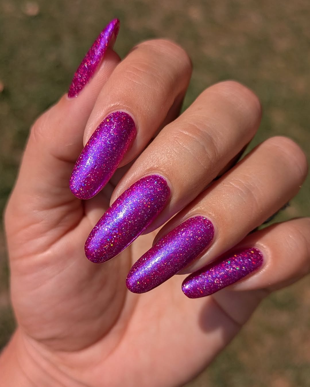 Dazzling Magenta Glitter Holographic Coffin Nails