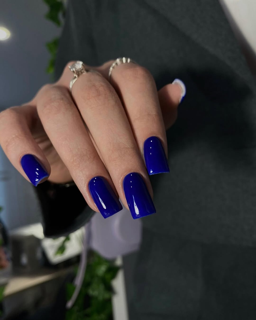 Deep Royal Blue Glossy Long Square Nails
