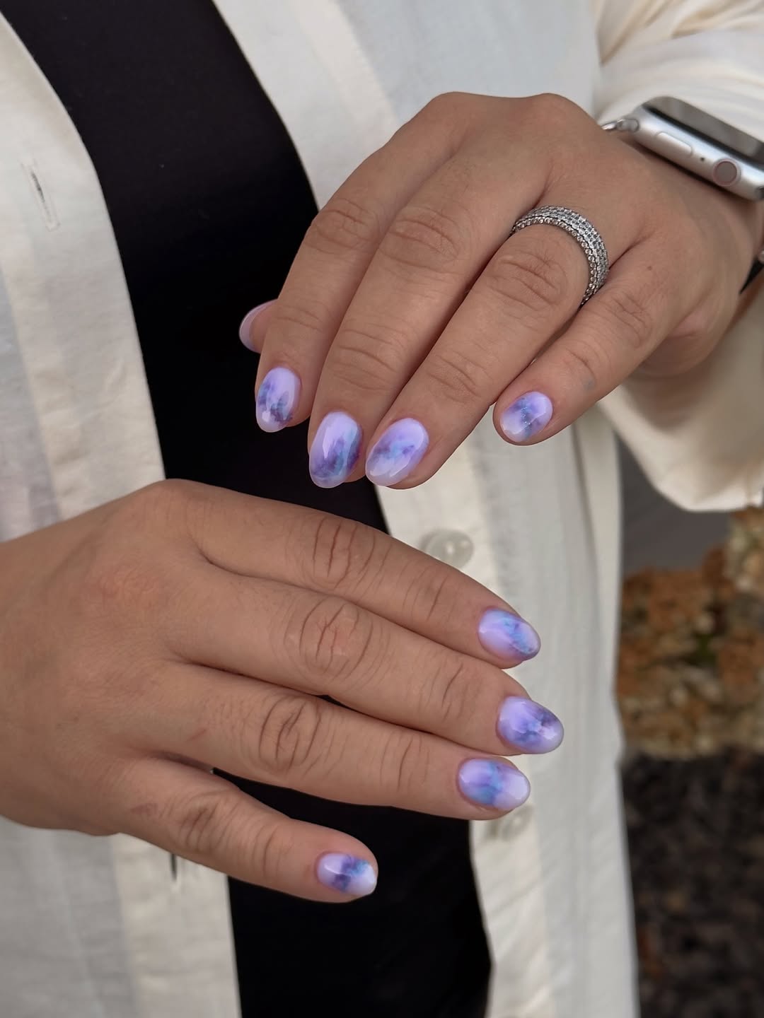 Dreamy Lavender Blue Watercolor Bloom Nails
