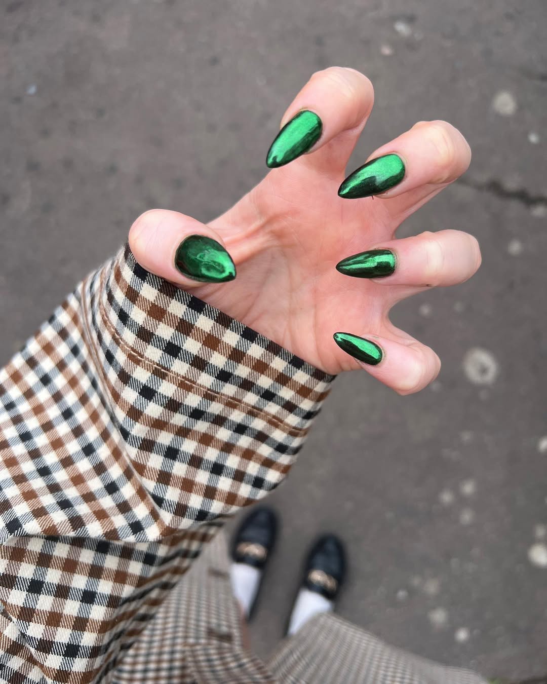 Emerald Green Metallic Stiletto Long Nails