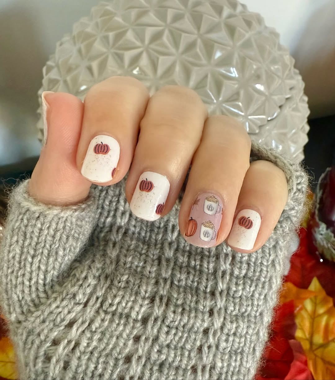 Fall Frosted Pumpkin Spice Latte Glitter Nails