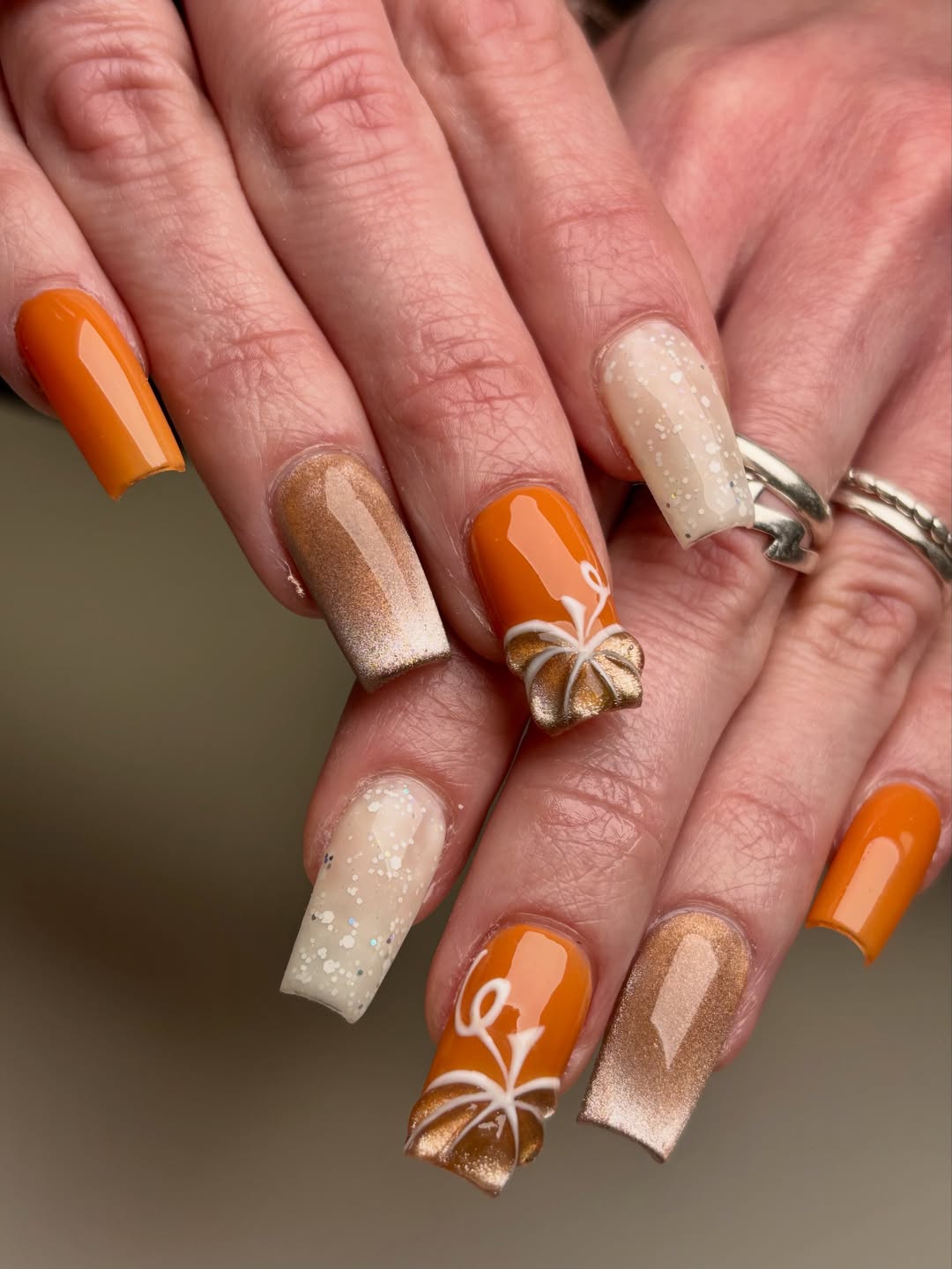 Fall Ombre Glitter French Long Square Nails