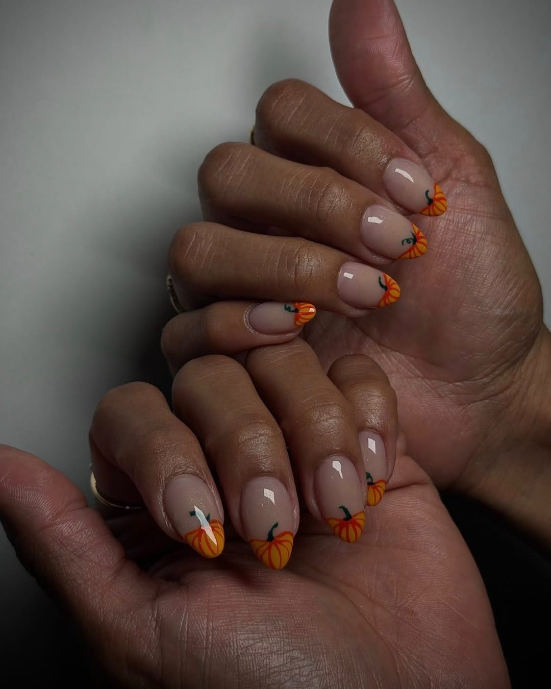 Fall Pumpkin Tips on Natural Nails