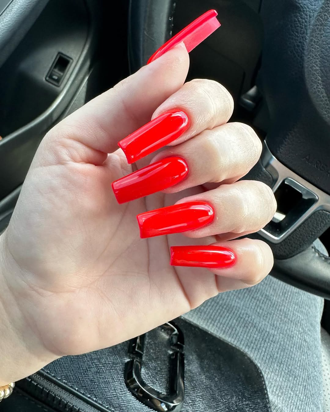 Fiery Red Glossy Square Extra Long Nails