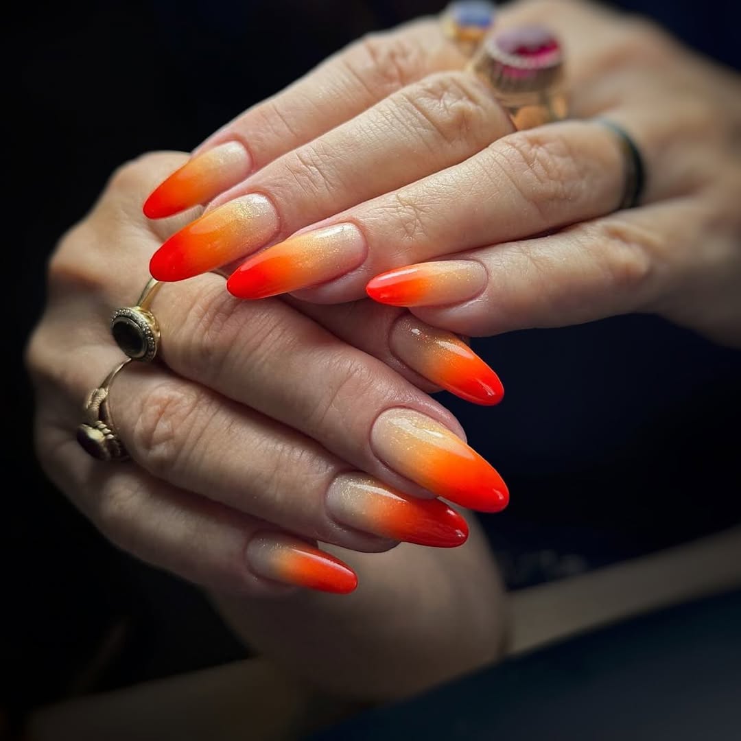 Fire Orange Sunset Ombre Stiletto Nails