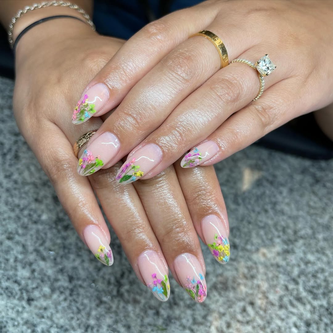 Floral Garden Encapsulated Almond Dip Nails