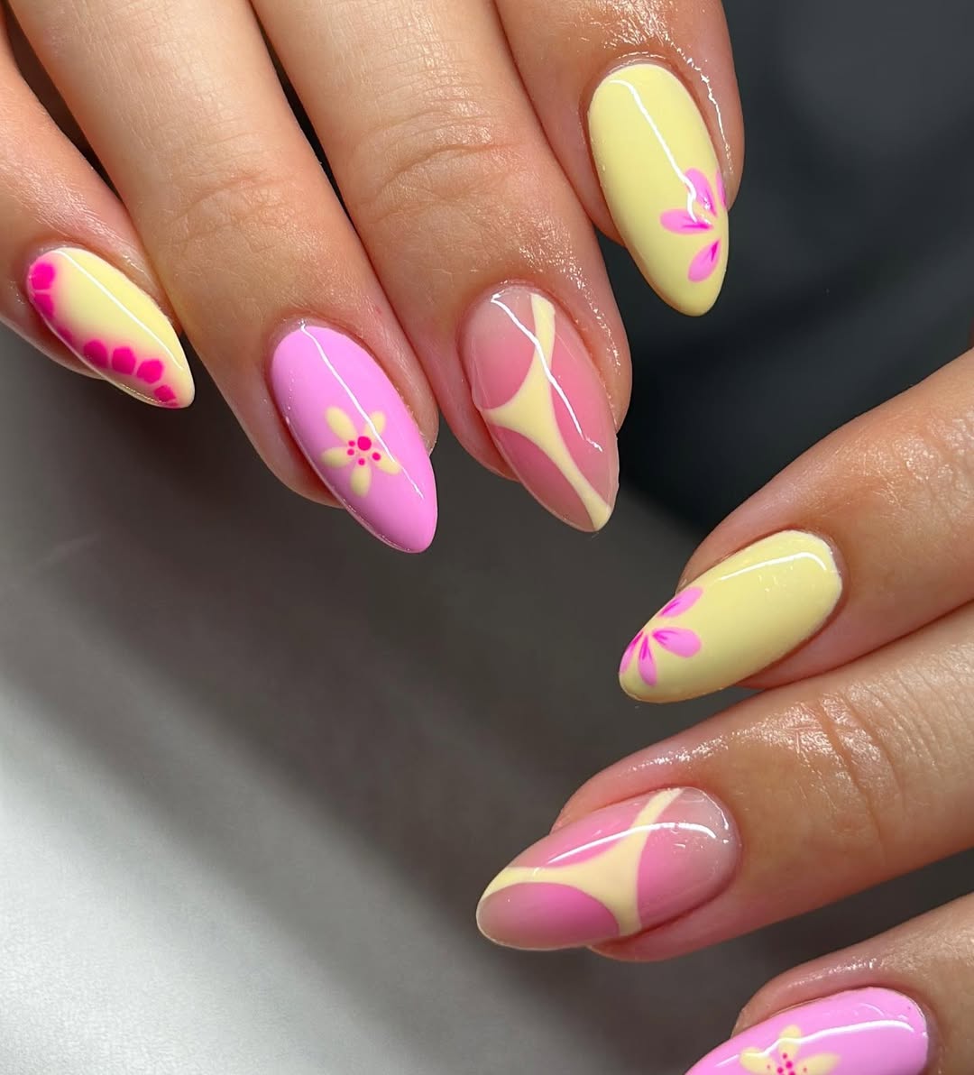 Floral Pastel Pink and Yellow Swirls
