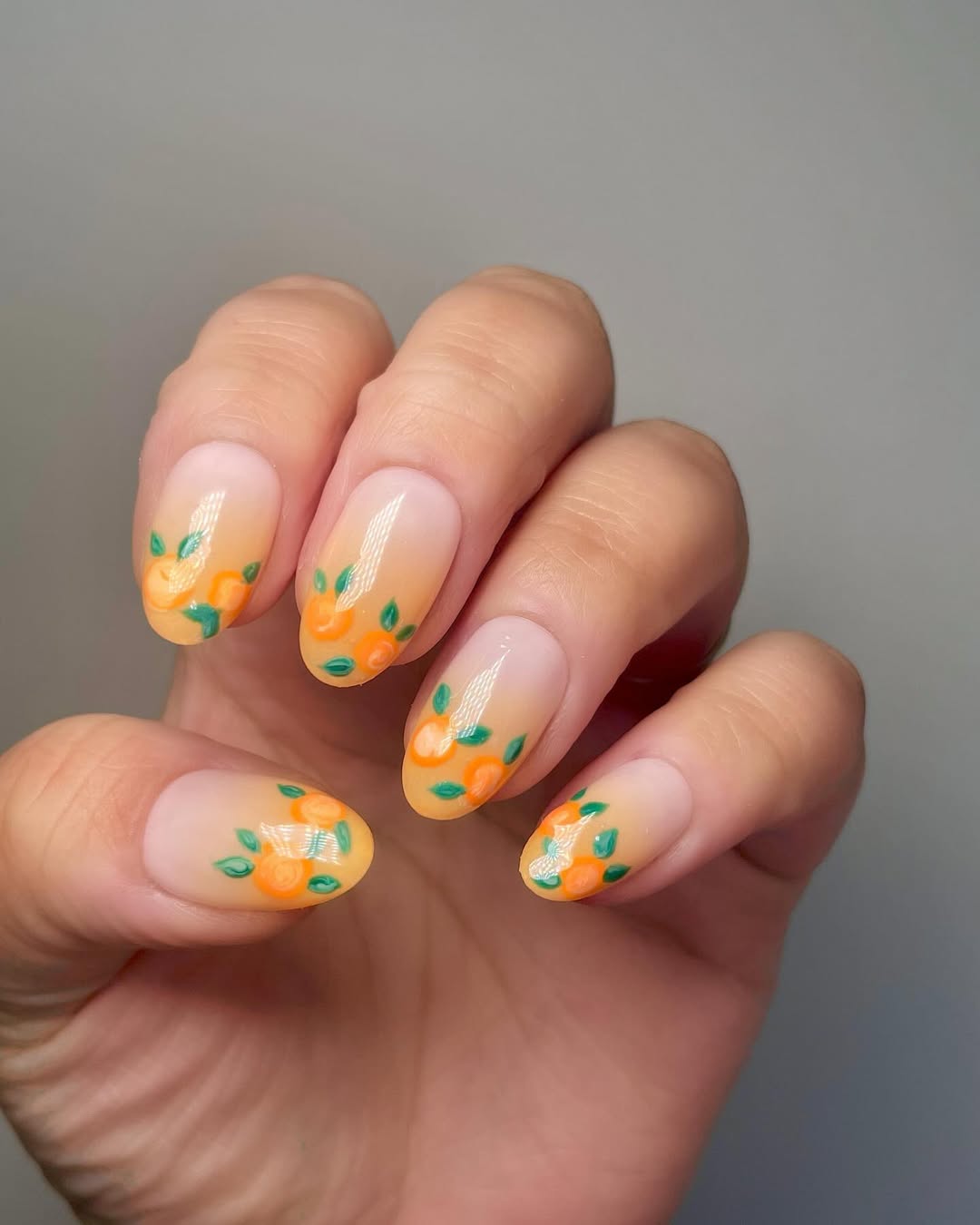 Fresh Orange Blossom Ombre Almond Nails