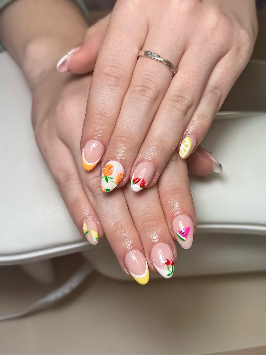 Fruity Fun French Tip Almond Nails