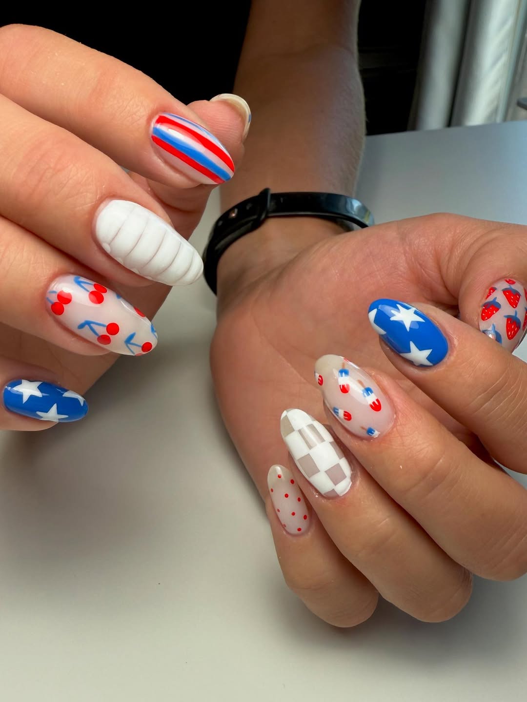 Fun Red White Blue Mismatched Summer Nails