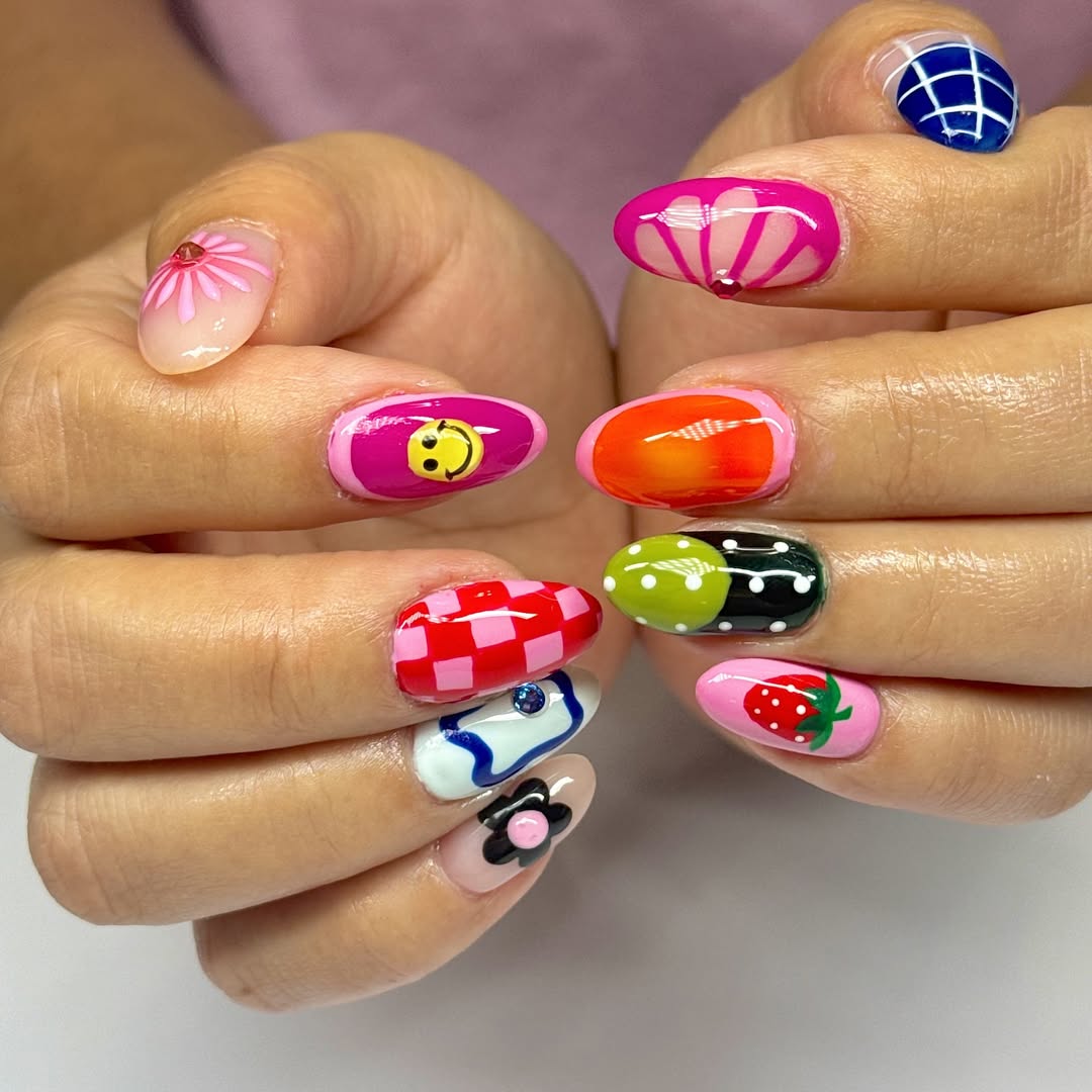 Funky Mismatched Bright Summer Nail Art
