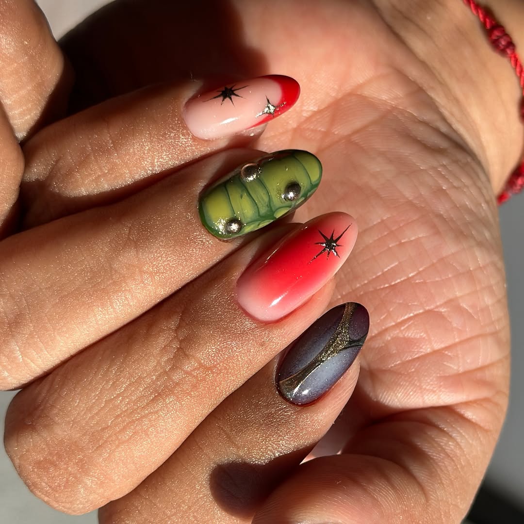 Funky Mismatched Summer Oval Gel Nails