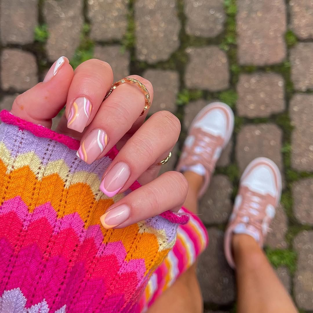 Funky Pastel Wavy Square Tip Nails