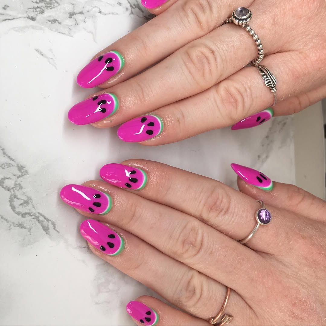 Funky Pink Watermelon Slice Stiletto Nails