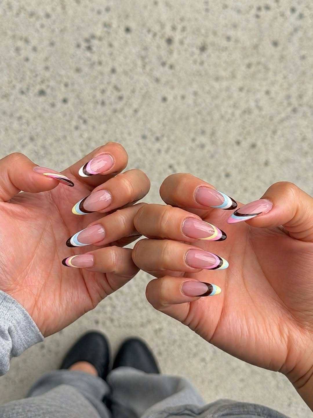 Funky Rainbow Swirl French Tips Almond Nails