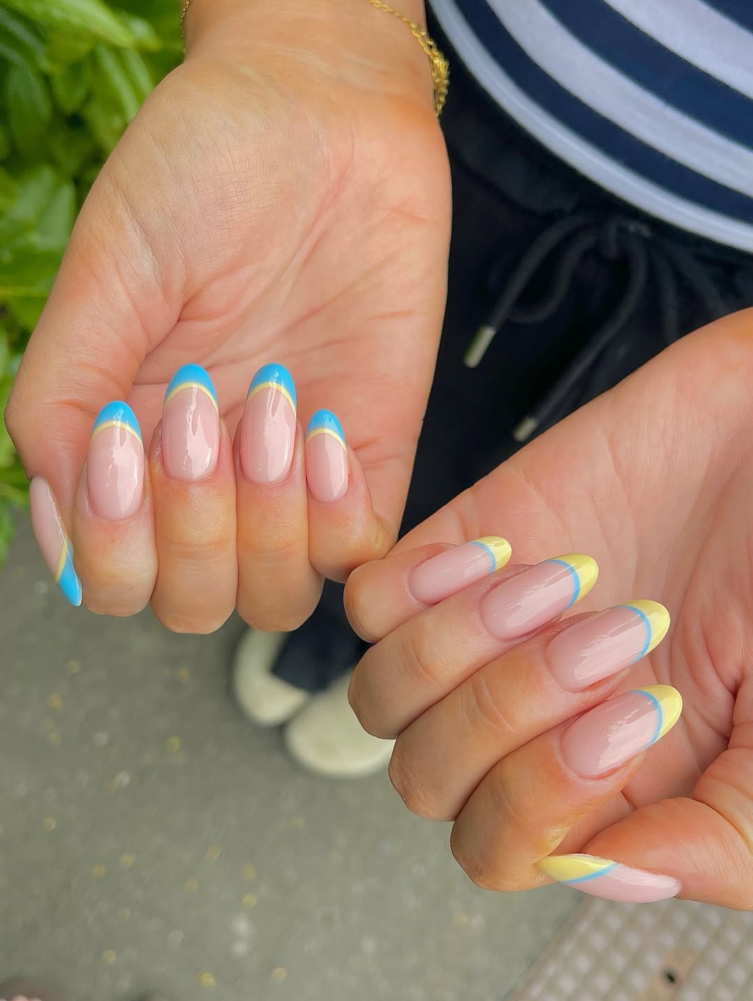 Funky Yellow Blue Pastel French Tips