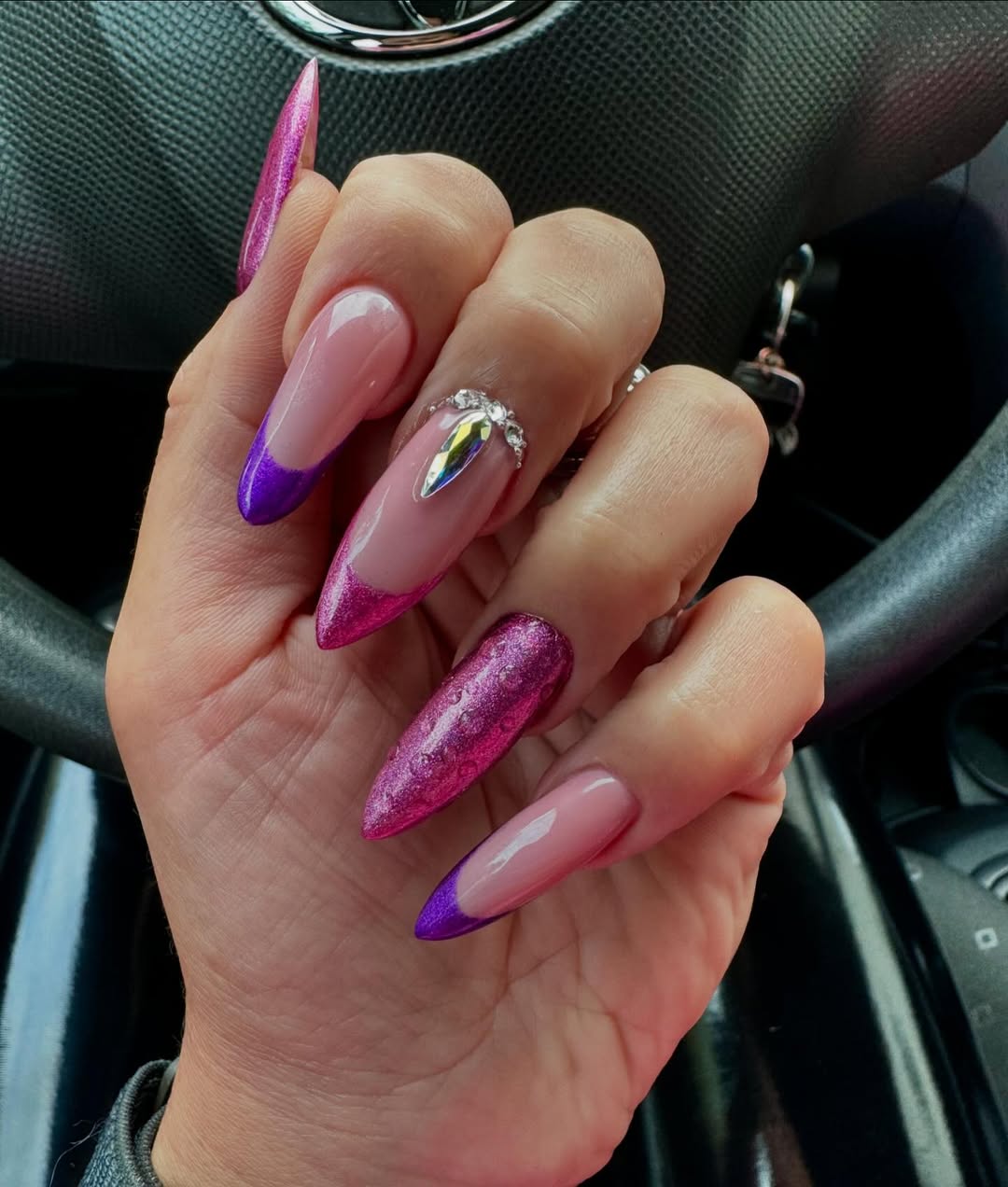 Glam Purple Glitter Stiletto French Tips