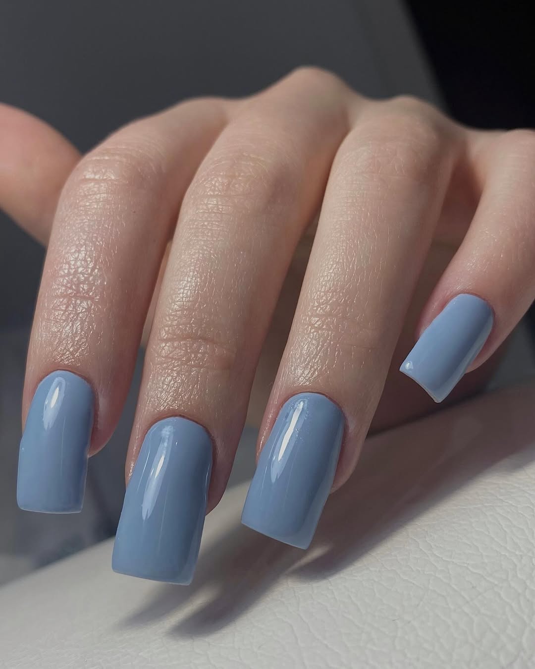 Glossy Baby Blue Long Square Nails