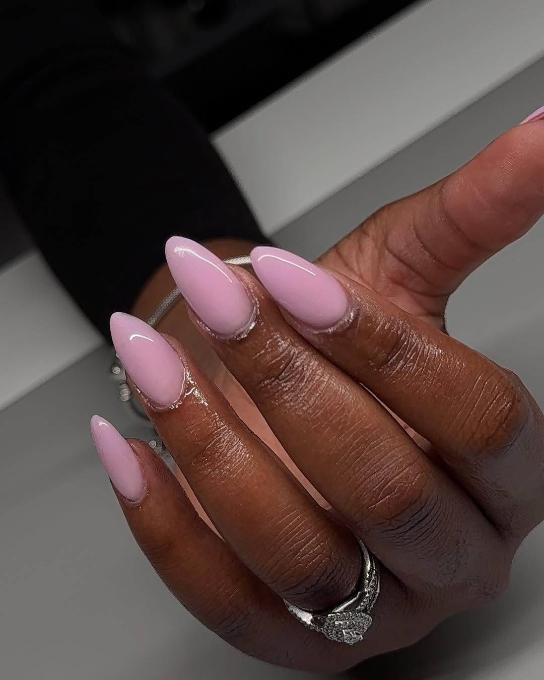 Glossy Bubblegum Pink Long Almond Nails