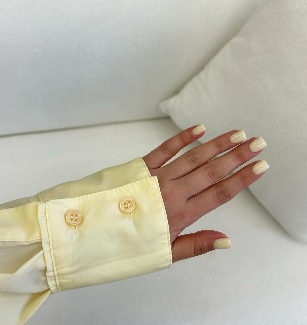 Glossy Buttery Yellow Short Square Nails